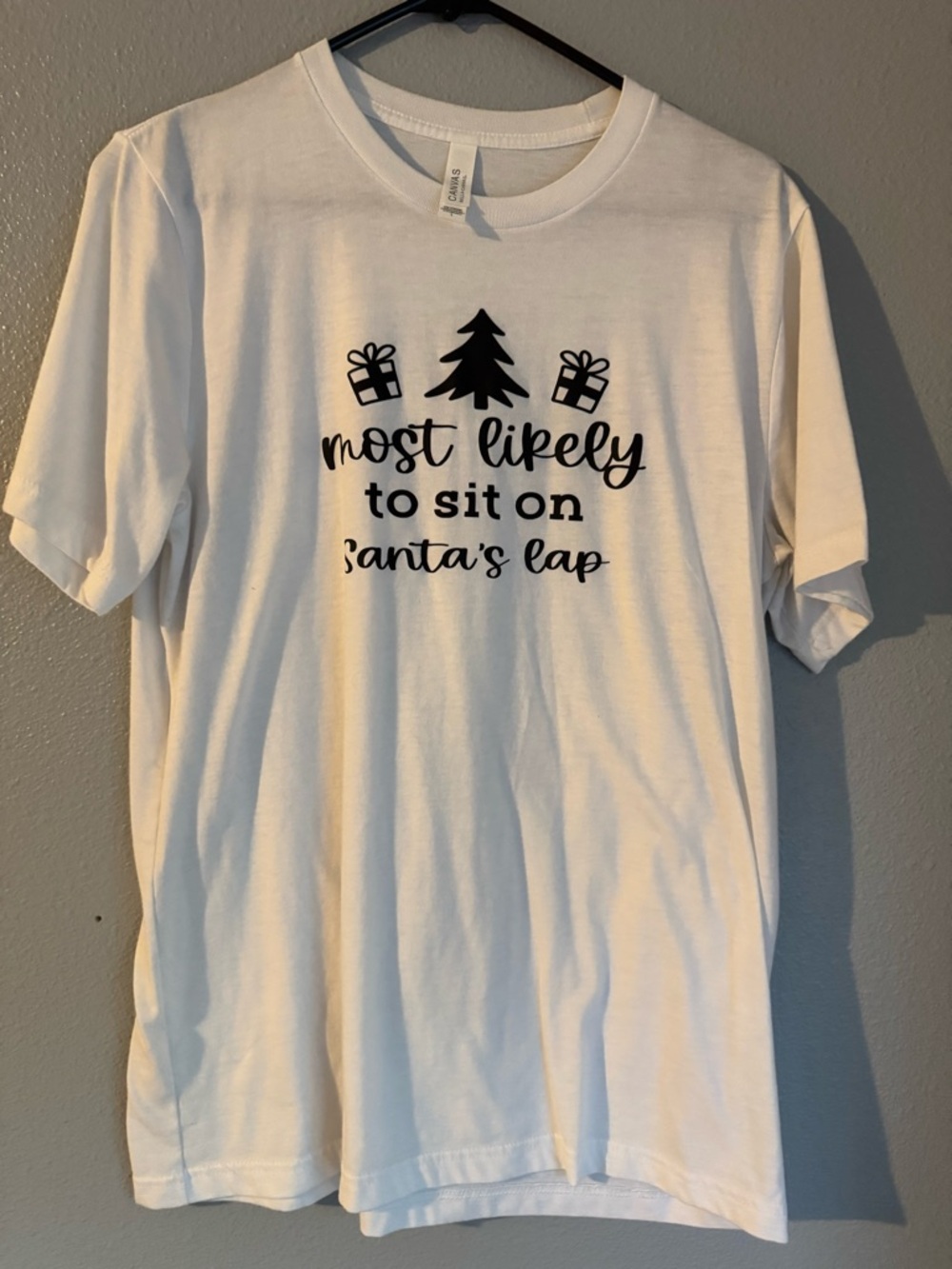 Bella Canvas White Short Sleeve Tee with Black Holiday Print